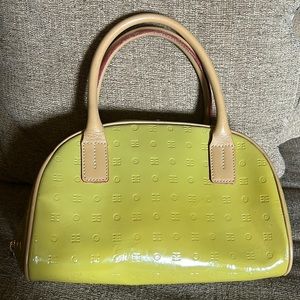 Arcadia Women’s Yellow Patent Leather Embossed Satchel Shoulder Tote Bag